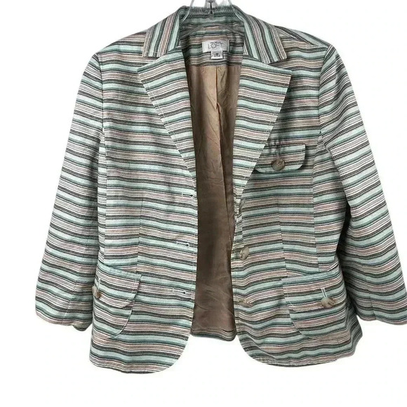 Loft Women's Striped Blazer Size 10 Multicolor Long Sleeve Jacket - Picture 1 of 12